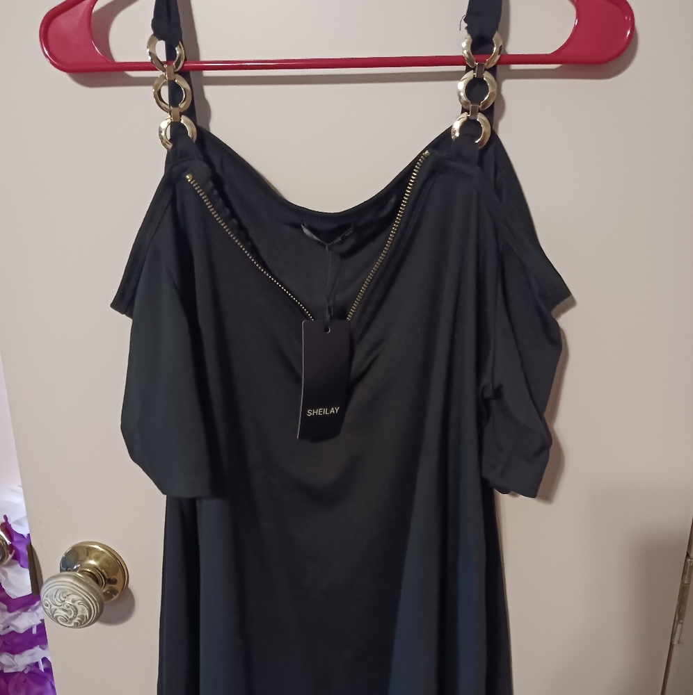 Sheiley Black blouse brand new gold straps cap sleeves